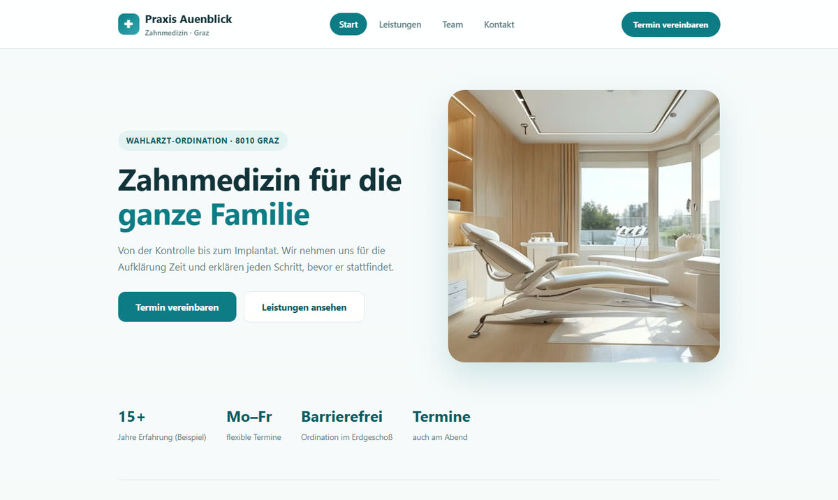 Startseite der Demo-Website Praxis Auenblick