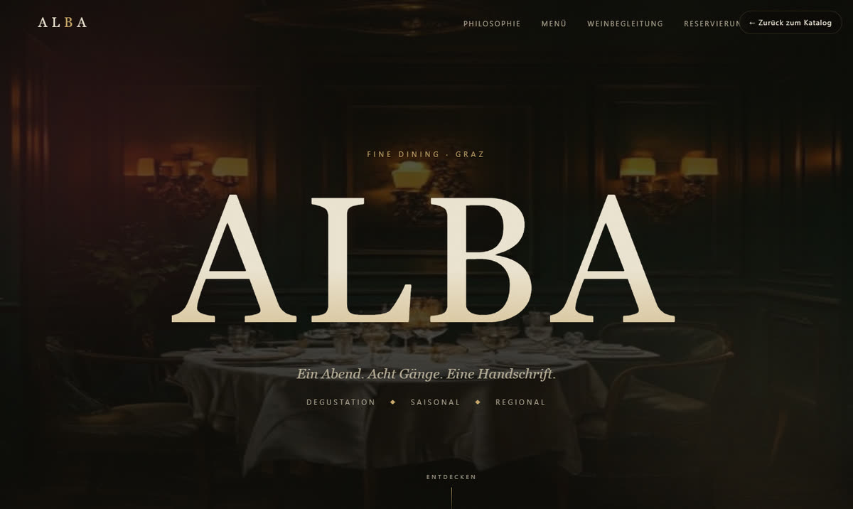 Startseite der Demo-Website Restaurant ALBA