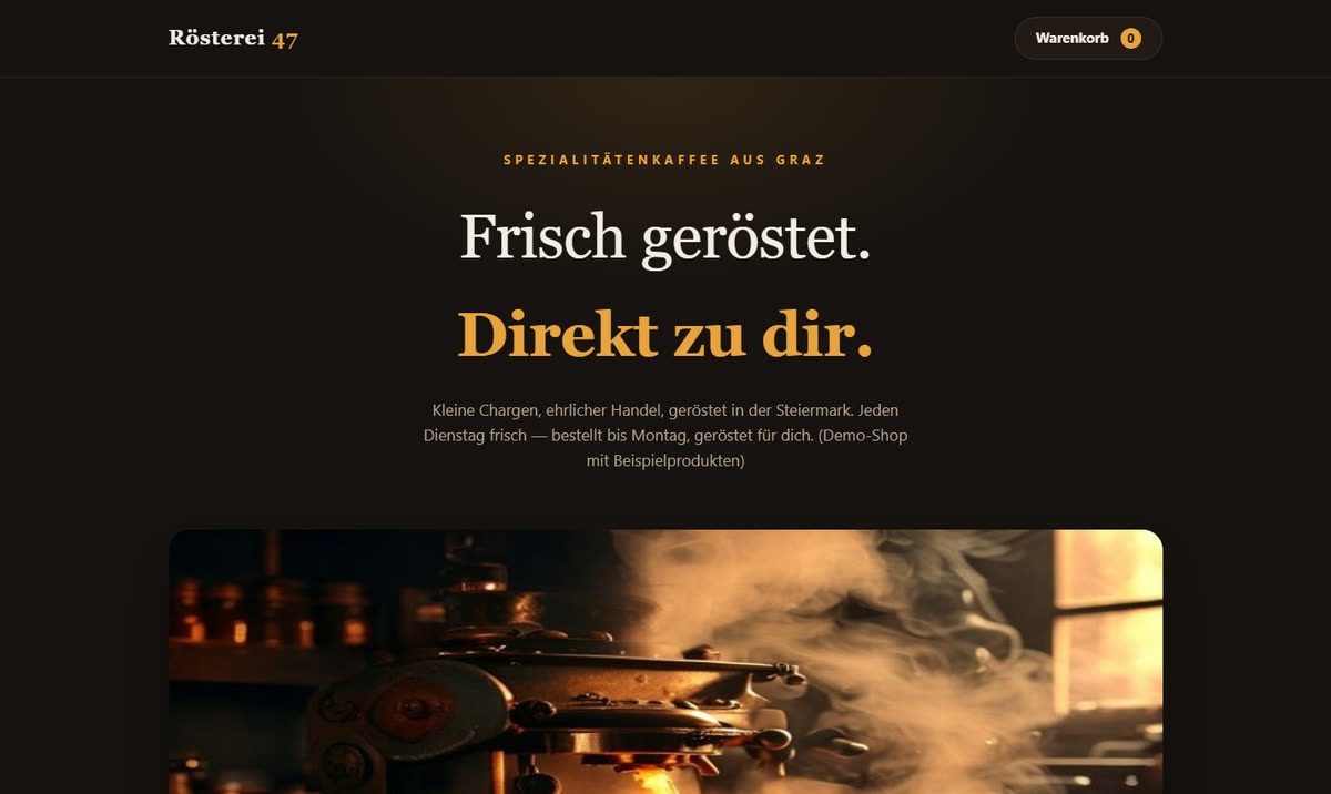Startseite der Demo-Website Rösterei 47