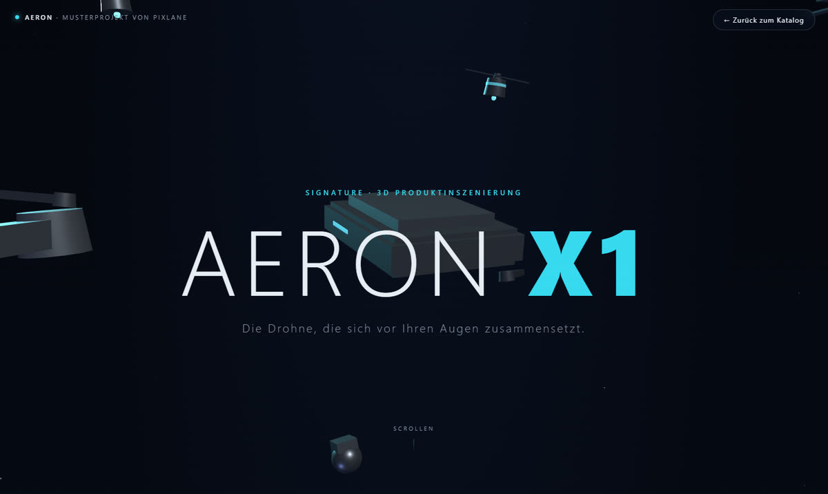 Startseite der Demo-Website AERON X1